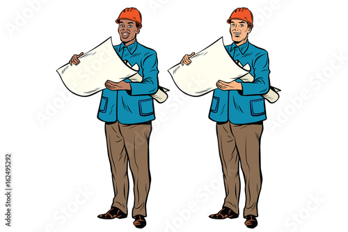 Two men Builder African American and Caucasian