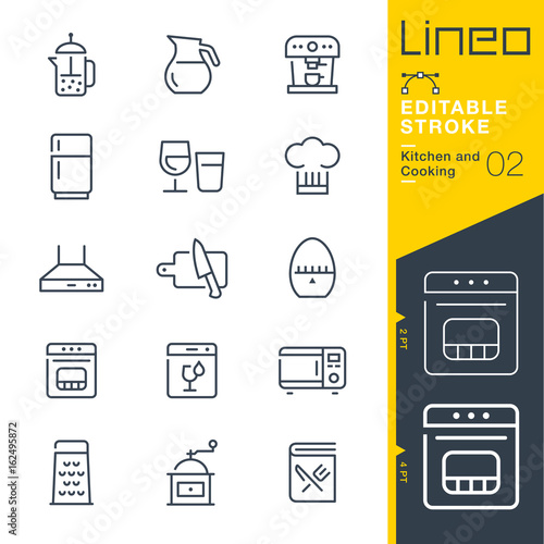 Lineo Editable Stroke - Kitchen and Cooking line icons
Vector Icons - Adjust stroke weight - Expand to any size - Change to any colour