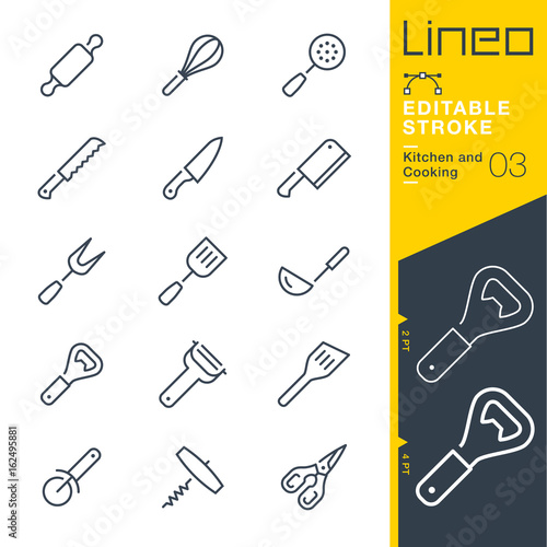 Lineo Editable Stroke - Kitchen and Cooking line icons
Vector Icons - Adjust stroke weight - Expand to any size - Change to any colour photo