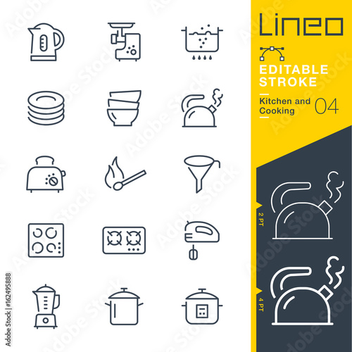 Lineo Editable Stroke - Kitchen and Cooking line icons
Vector Icons - Adjust stroke weight - Expand to any size - Change to any colour