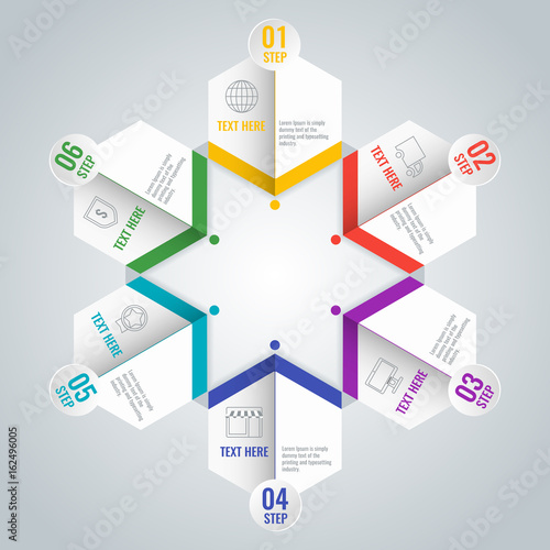 Business infographic scheme with six steps in star shape