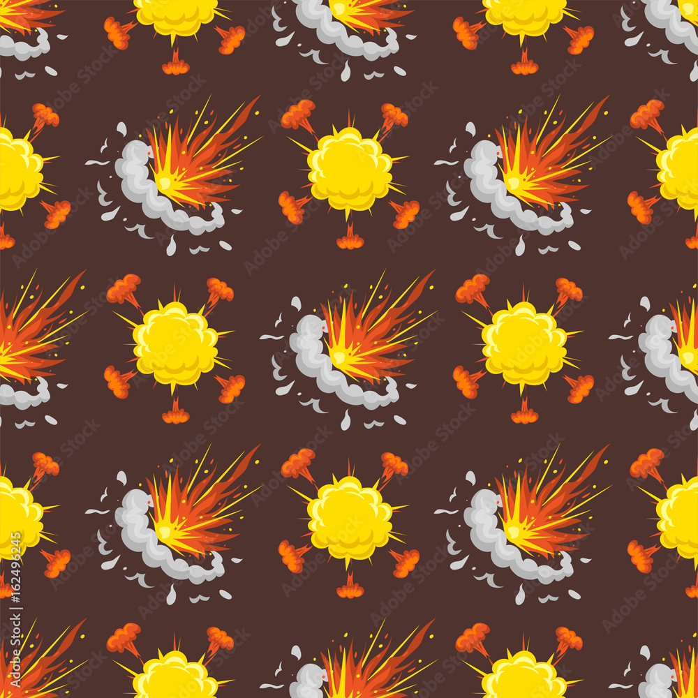 Cartoon explosion boom effect seamless pattern animation game sprite sheet explode burst blast fire comic flame vector illustration. Cartoon explosion boom effect seamless pattern animation game sprite sheet explode burst blast fire comic flame vector illustration.