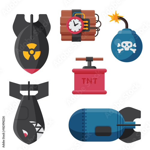 Bomb dynamite fuse vector illustration grenade attack power ball burning detonation explosion