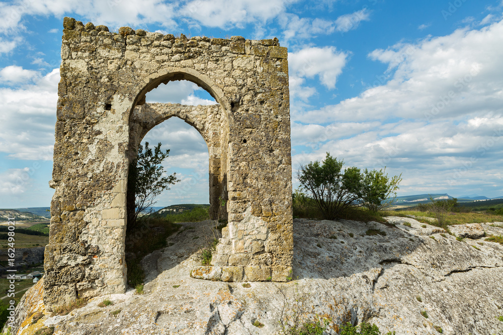 Gate on Tapshan Plateau of Cave City in Cherkez-Kermen Valley, Crimea
