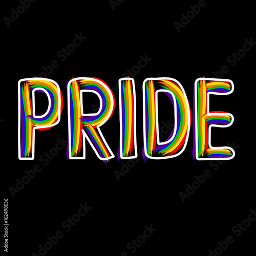 Colored rainbow letters of the handwritten text Pride.   Original symbol for gay parade. Vector designe.