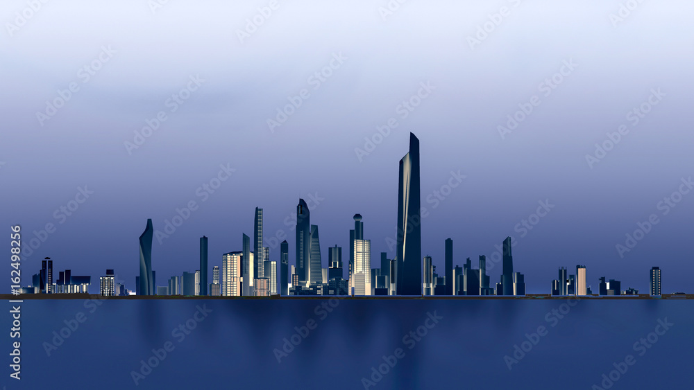 Megapolis on the blue water, 3D illustration