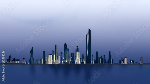 Megapolis on the blue water, 3D illustration