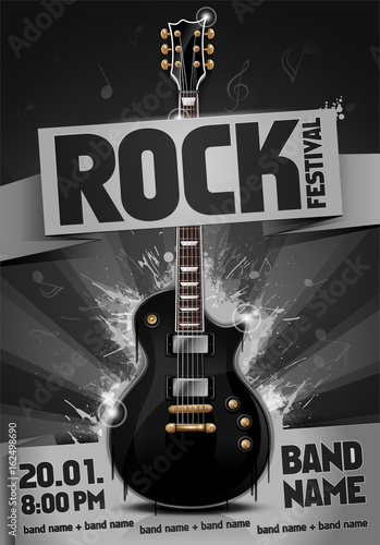 vector rock festival flyer design template with guitar