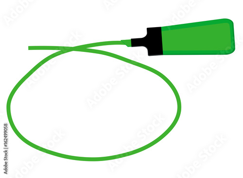 Single green highlighter pen with hand drawn green circle to highlight text.