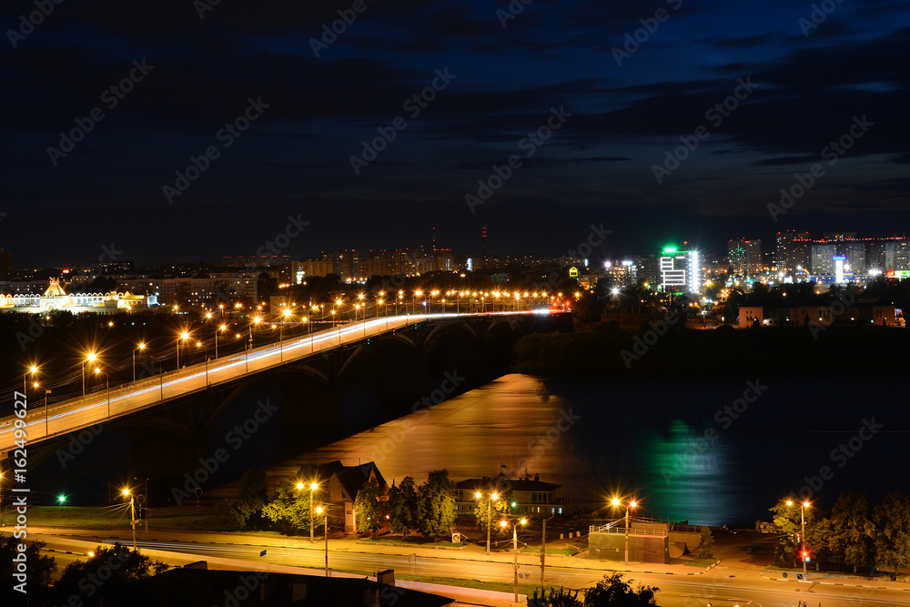 Night view of Nizhny Novgorod and Oka river