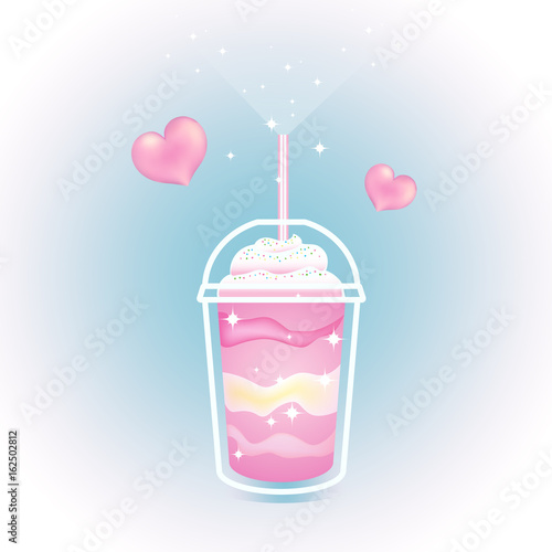 Strawberry milkshake with whipped cream and a straw