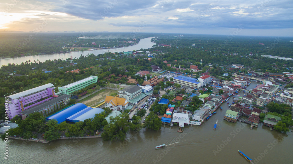 Fototapeta premium aerail view of amphawa canal and mae klong river most popular traveling destinatoin in thailand