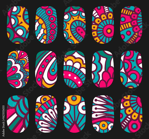 Nail art oriental style templates. Manicure design set. Can be used for false nail tips and stickers. EPS 10 vector.