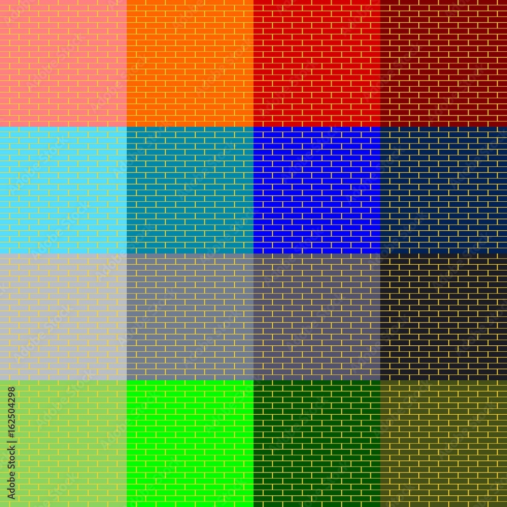 Brick wall, colorful solid pattern. Colored squares