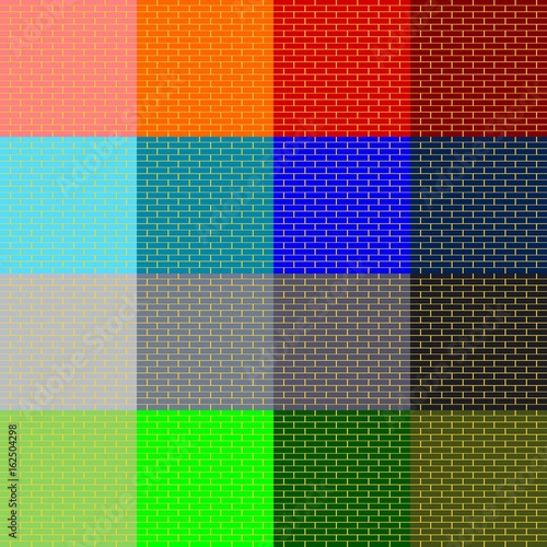 Brick wall, colorful solid pattern. Colored squares