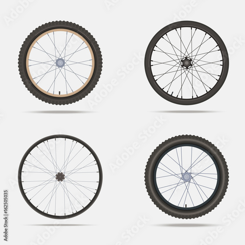 Vector set of road, city and mountain bike wheels on white background 