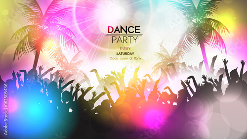 Party People Crowd, Festive Disco Event Background - Vector Illustration.
