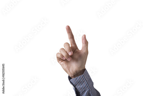 Businessman hand pointing gesture isolated on white background.