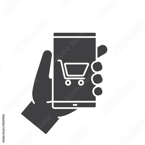 Hand holding smartphone glyph icon