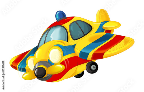 cartoon happy traditional ambulance or rescue plane with propeller - flying
