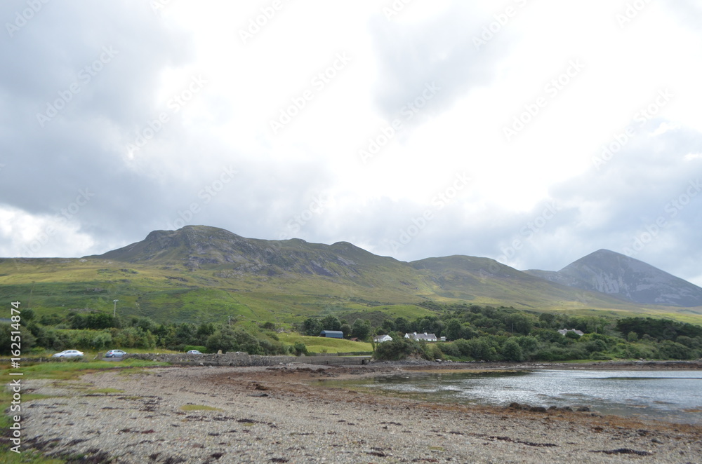 Green Vegetation and Mountain Landscape in a National Road in Ireland