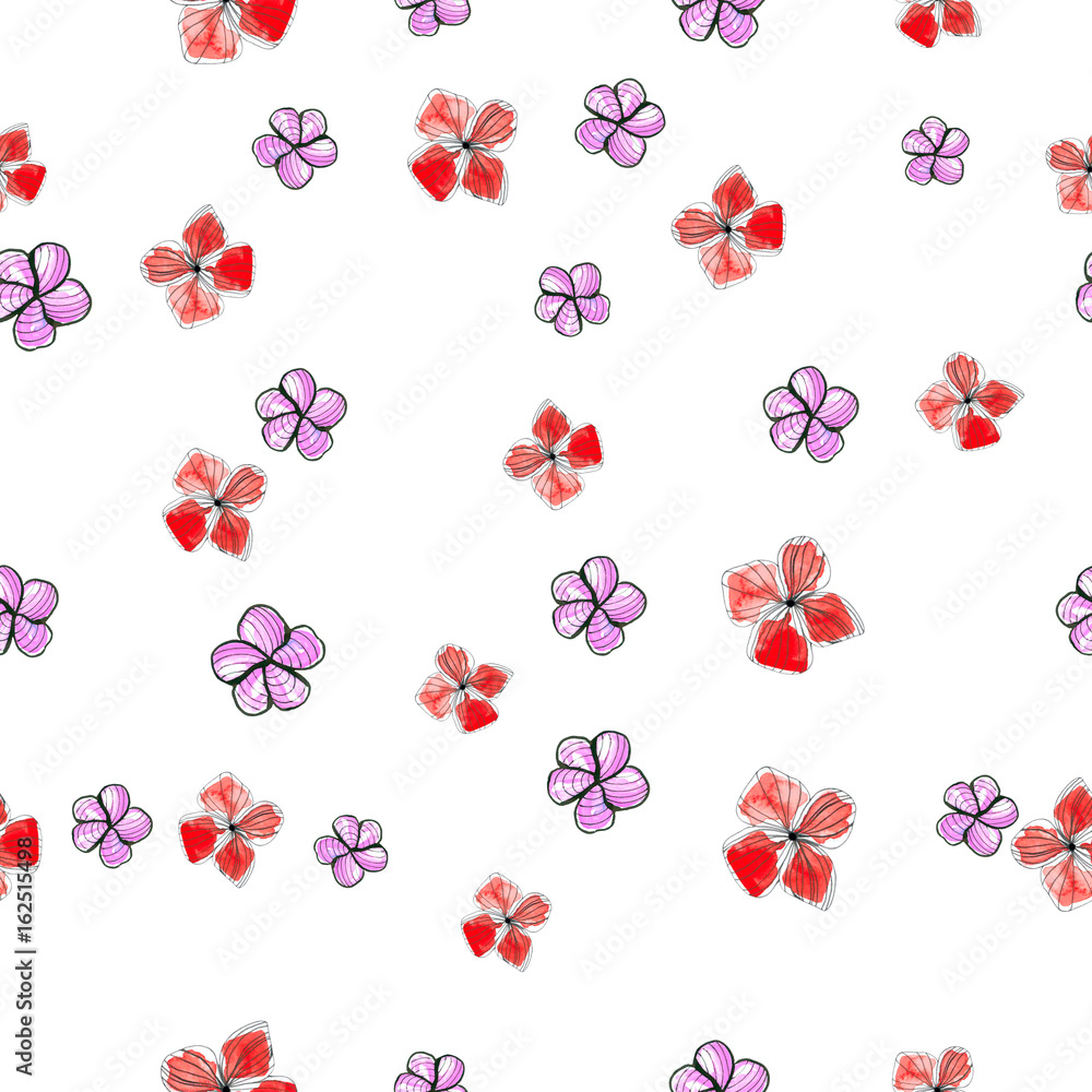 Red And Blue Little Flowers Of Watercolors Pattern