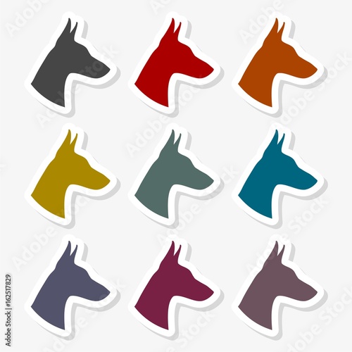 Doberman dog silhouette, side view, vector icon 