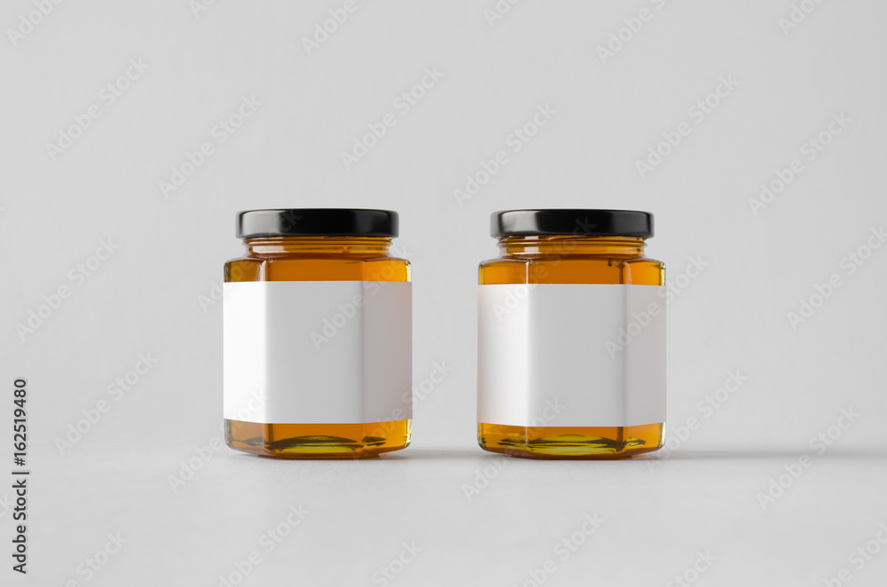 Honey Jar Mock-Up - Two Jars. Blank Label Honey Jar Mock-Up - Two Jars. Blank Label
