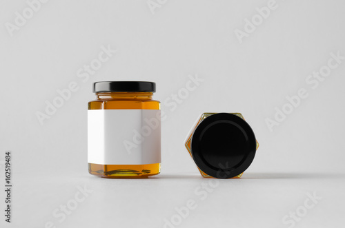 Honey Jar Mock-Up - Two Jars. Blank Label