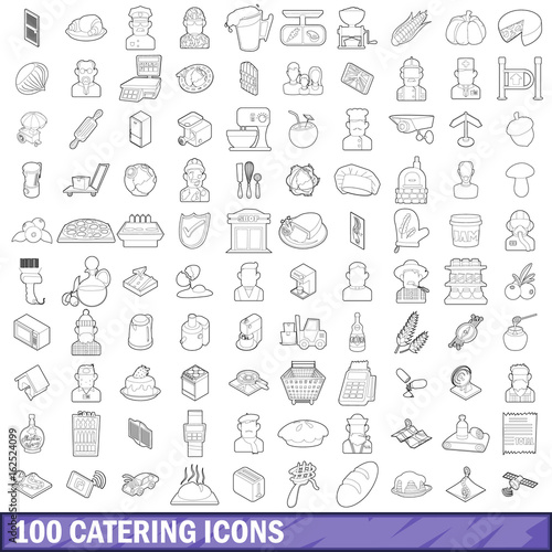 100 catering icons set  outline style