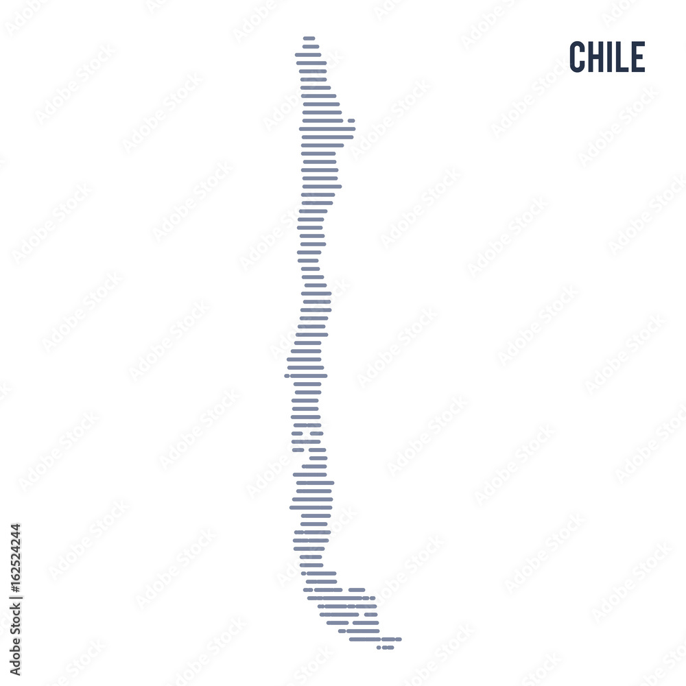 Vector abstract hatched map of Chile with lines isolated on a white background.