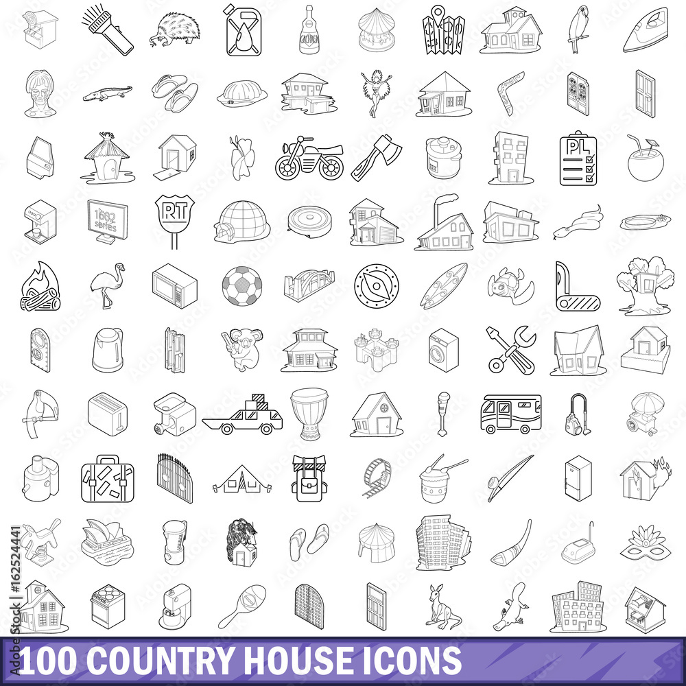 100 country house icons set, outline style 100 country house icons set, outline style
