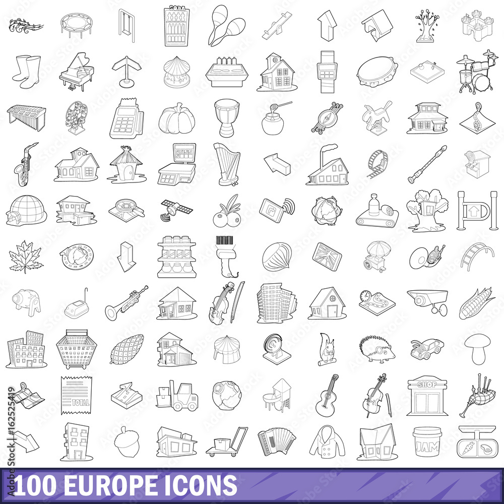 100 europe icons set, outline style 100 europe icons set, outline style
