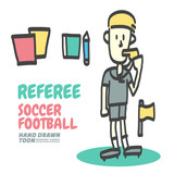 referee soccer football Hand Drawn cartoon vector, Design Elements. Vector Illustration.