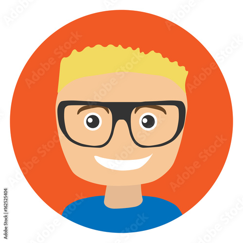 Blonde boy in glasses. Vector illustration. Avatar icon. 