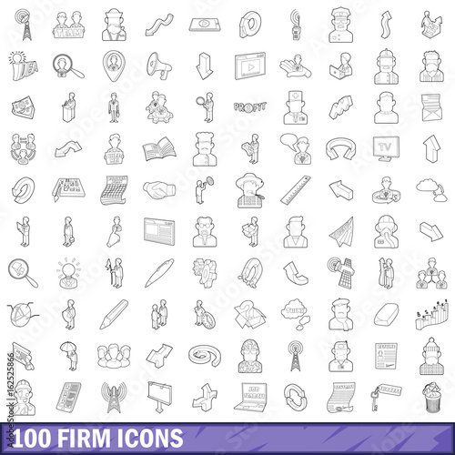 100 firm icons set, outline style