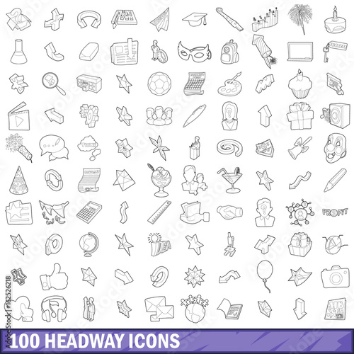100 headway icons set  outline style