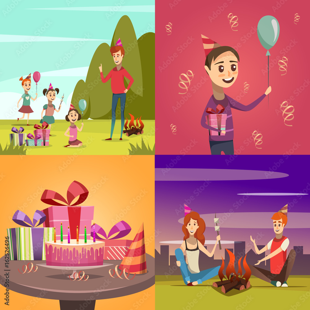 Children Birthday Concept Icons Set