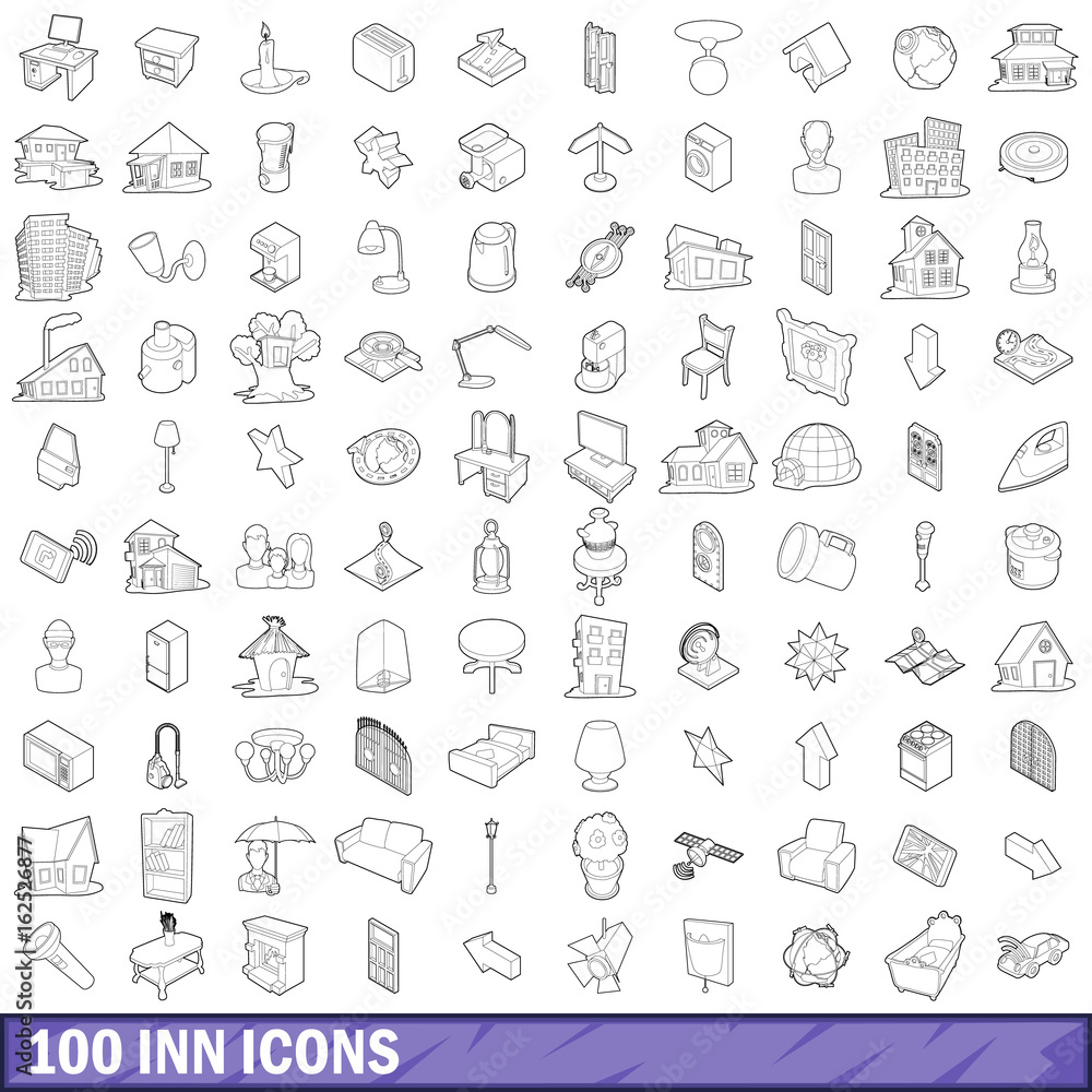 100 inn icons set, outline style 100 inn icons set, outline style