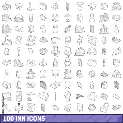 100 inn icons set  outline style