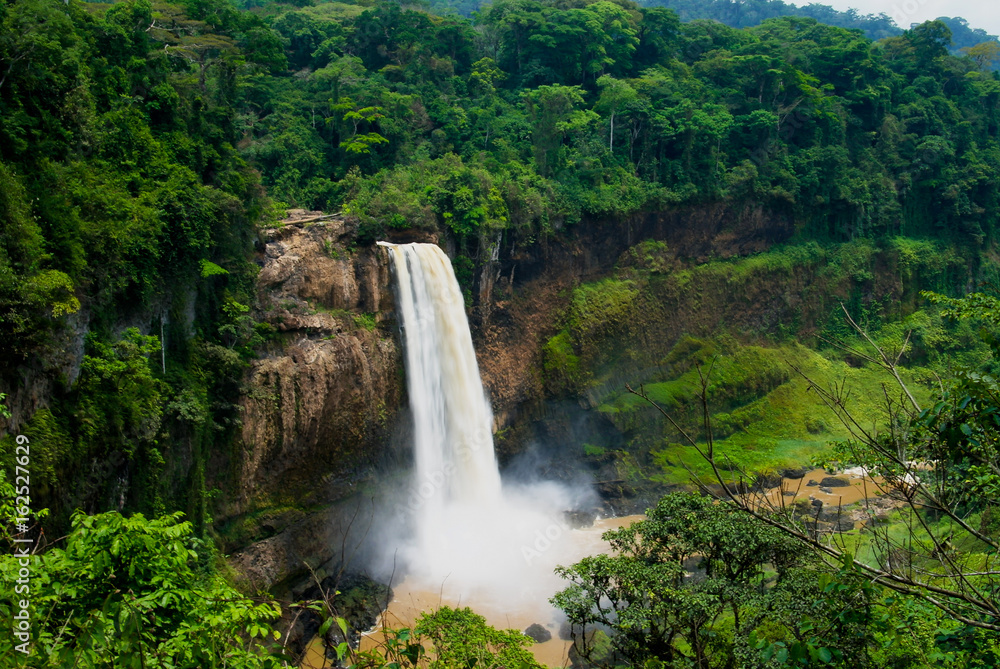 Panorama of main cascade of Ekom waterfall at Nkam river, Cameroon