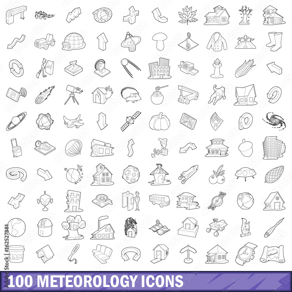 100 meteorology icons set, outline style 100 meteorology icons set, outline style