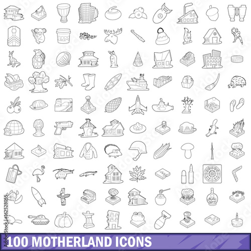 100 motherland icons set  outline style