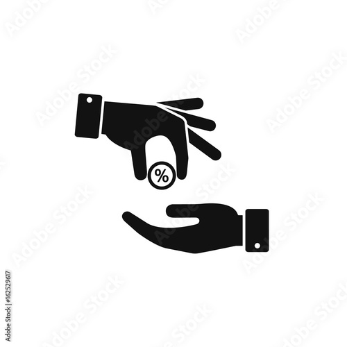 Hand gives percent profit to other person icon. Vector income symbol