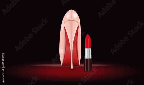 vector illustration with high heels shoe and lipstick 