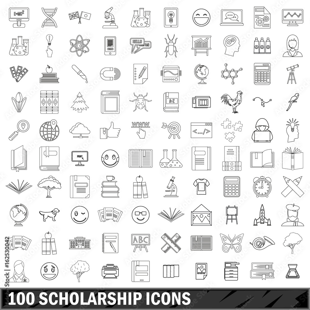 100 scholarship icons set, outline style 100 scholarship icons set, outline style