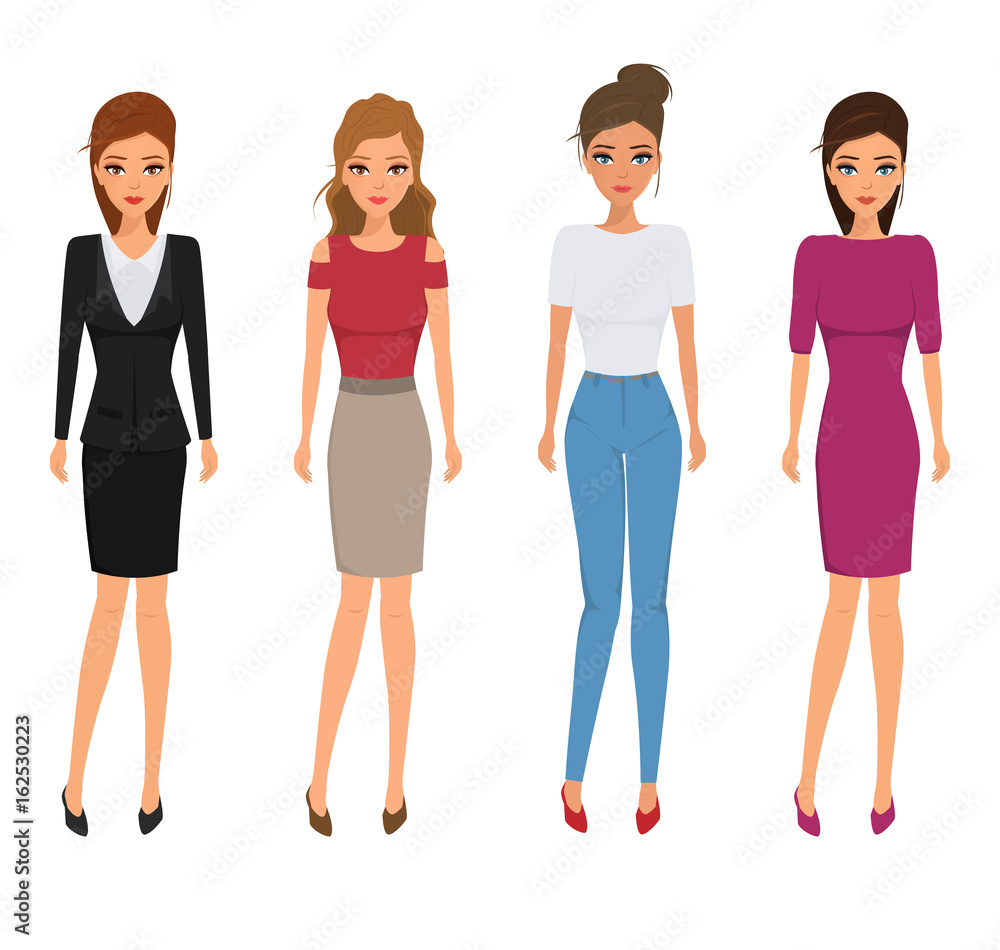 Set of woman in different pose and fashion of clothes. Illustration vector. Set of woman in different pose and fashion of clothes. Illustration vector.