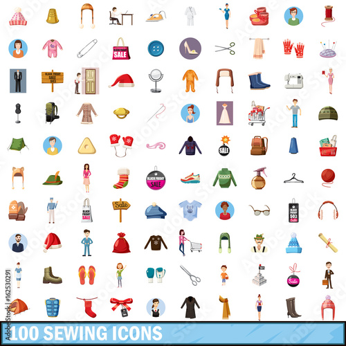 100 sewing icons set  cartoon style