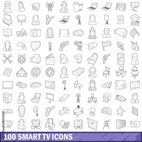 100 smart tv icons set  outline style