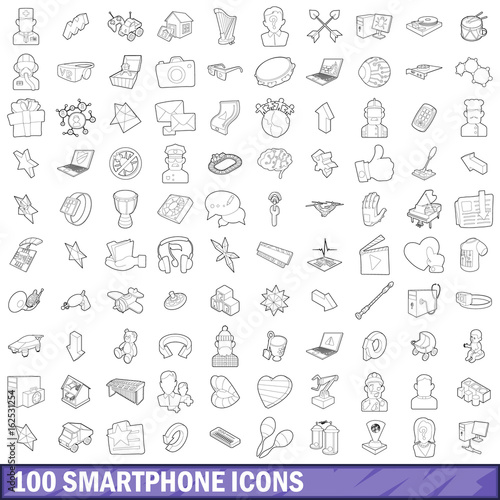 100 smartphone icons set  outline style